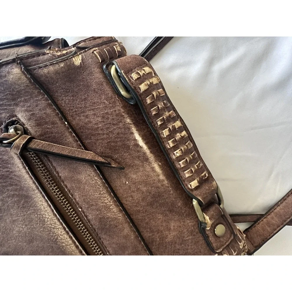 Madison West Women's Faux Leather Brown Saddle Bag‎ Purse with Adjustable Strap